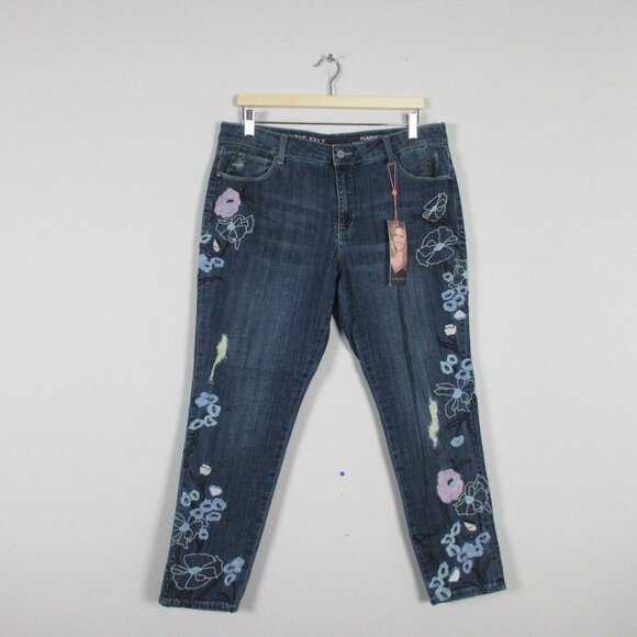Laurie Felt Classic Slim Leg Jeans Women Denim Embroidered Stretch 14 Blue 480 - Picture 1 of 13